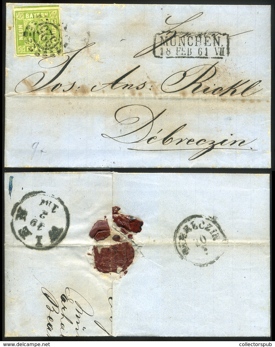 97828 BAYERN 1861. 9 Kreuzer Levélen Debrecenbe Küldve  /  BAYERN 1861 9 Kreuzer Letter To Debrecen - Gebraucht