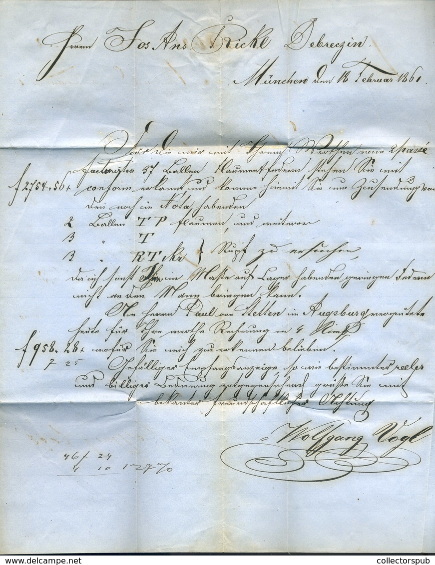 97828 BAYERN 1861. 9 Kreuzer Levélen Debrecenbe Küldve  /  BAYERN 1861 9 Kreuzer Letter To Debrecen - Gebraucht