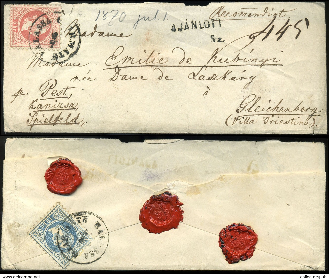 96330 BALASSAGYARMAT 1870. Ajánlott Levél 5Kr+10Kr Gleichenbergbe Küldve (hátul Papír Hiányos ) - Used Stamps