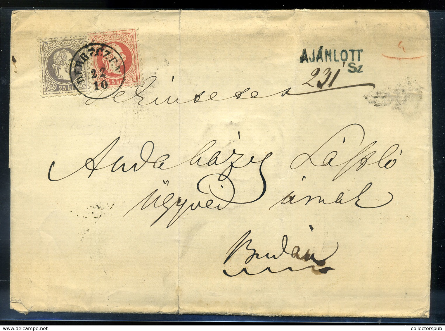 96348 DEBRECEN 1867. 3. Súlyfokozatú Ajánlott Levél, Előoldali 25kr (!) +5Kr Bérmentesítéssel Budára Küldve. Igen Ritka  - Gebraucht