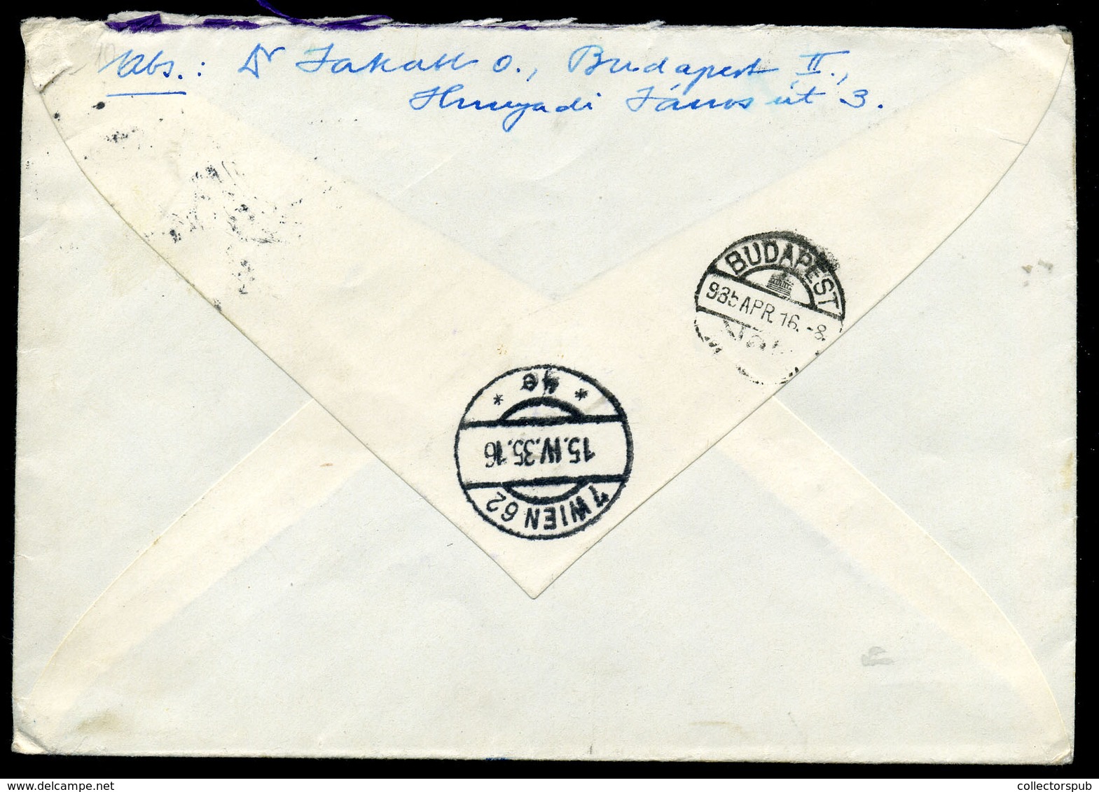 95687 BUDAPEST 1935. Rákóczi-Repülő Azonos Címletű Bérmentesítés, Bécsből Visszaküldött Levélen - Covers & Documents
