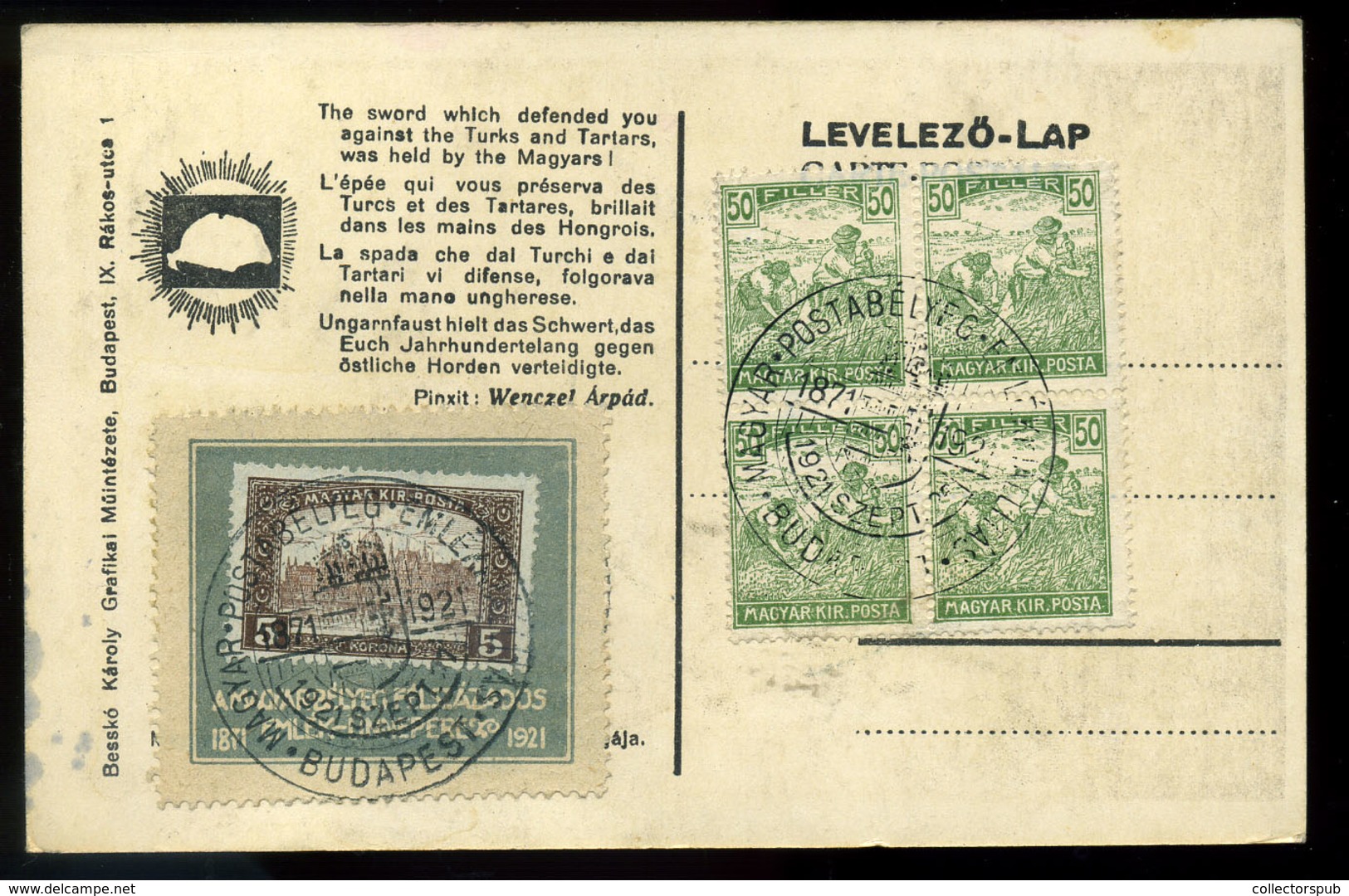 95699 1921. Irredenta Képeslap, Kiállítási Bélyegzéssel, Levélzáróval - Lettres & Documents