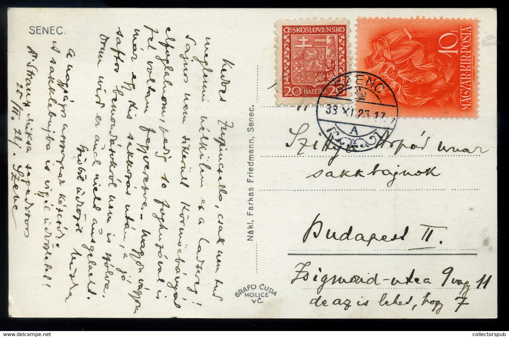 95722 SZENC 1939. Képeslap, Cseh-magyar Vegyes Bérmentesítéssel Budapestre HUNGARY / SLOVAKIA - Covers & Documents