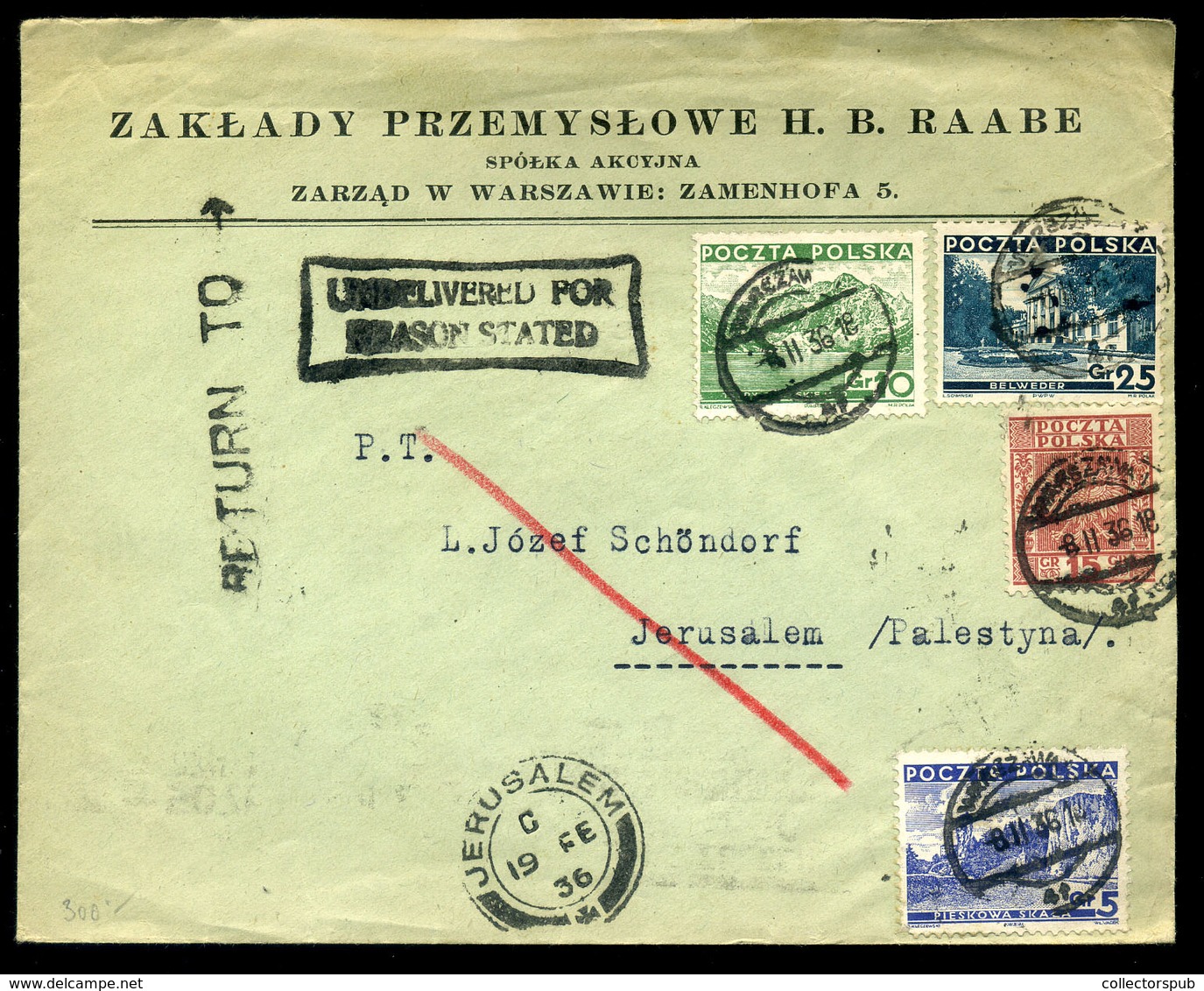 94982 LENGYELORSZÁG 1936. Jeruzsálemből Visszaküldött , érdekes Boríték - Covers & Documents