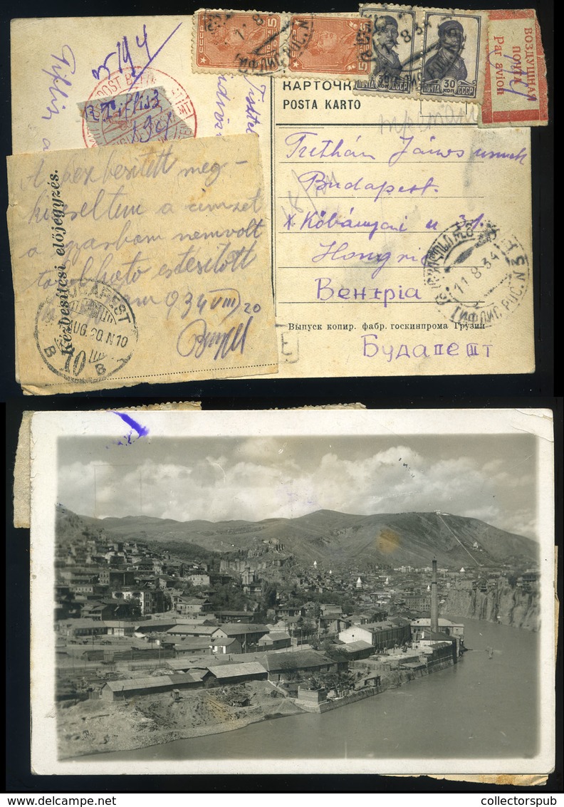 89571 OROSZORSZÁG 1934. Légi Képeslap Berlinen Keresztül Budapestre Küldve, érdekes!  /  RUSSIA 1934 Airmail Pic. P.card - Lettres & Documents