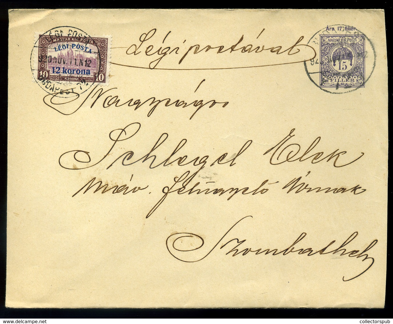 95777 BUDAPEST 1920. Légi Levél Szombathelyre Küldve - Lettres & Documents