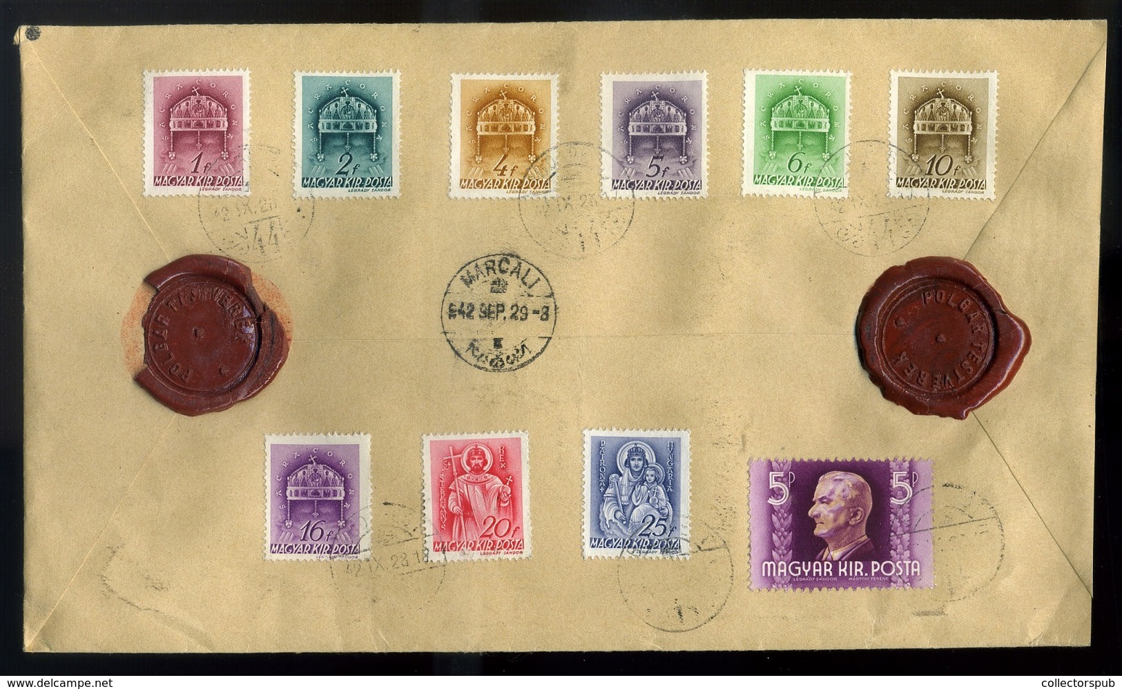 95826 BUDAPEST 1942. Szép értéklevél, 12 Bélyeges Bérmentesítéssel, Közte Horthy 5P Marcaliba Küldve - Lettres & Documents