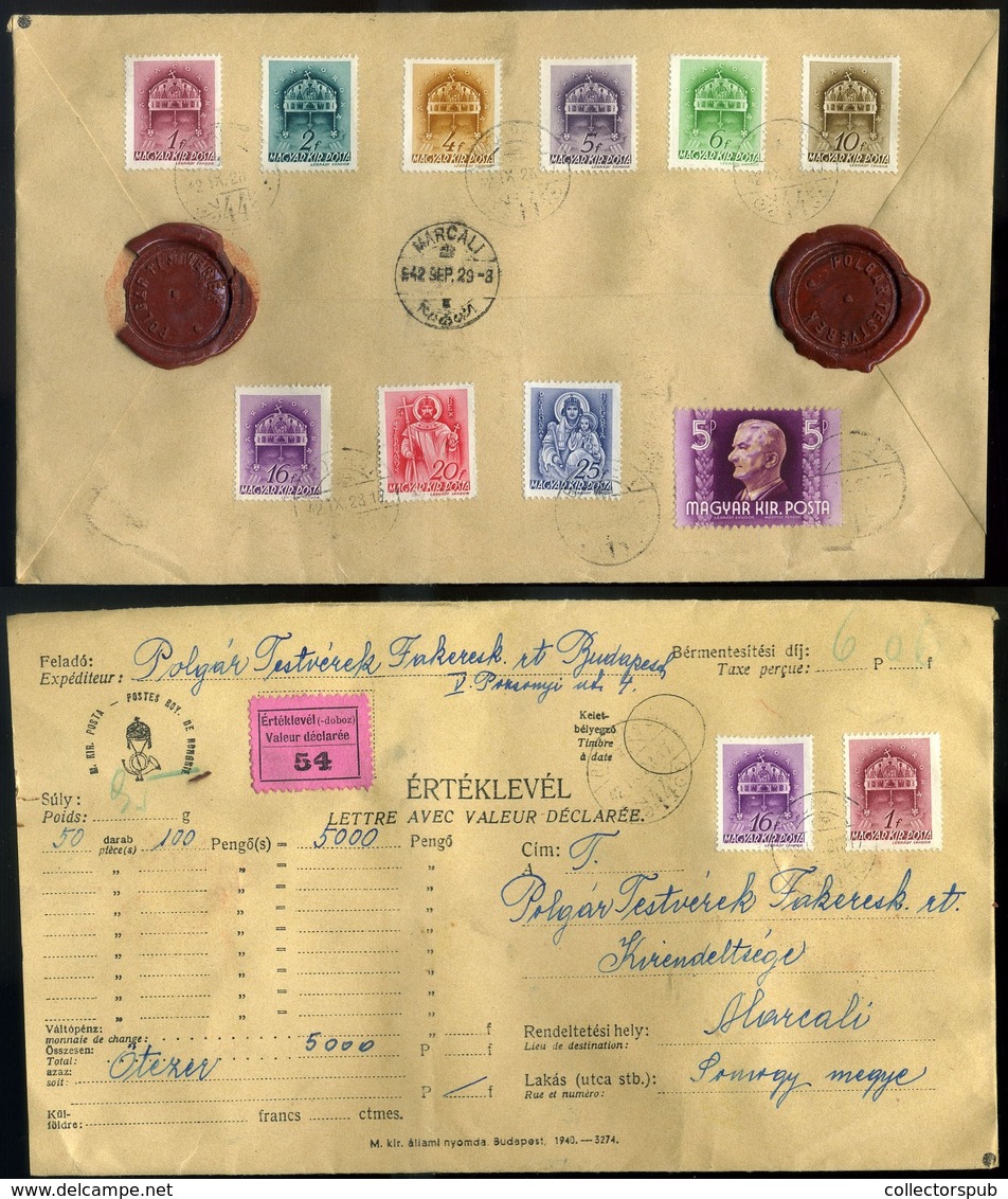 95826 BUDAPEST 1942. Szép értéklevél, 12 Bélyeges Bérmentesítéssel, Közte Horthy 5P Marcaliba Küldve - Lettres & Documents