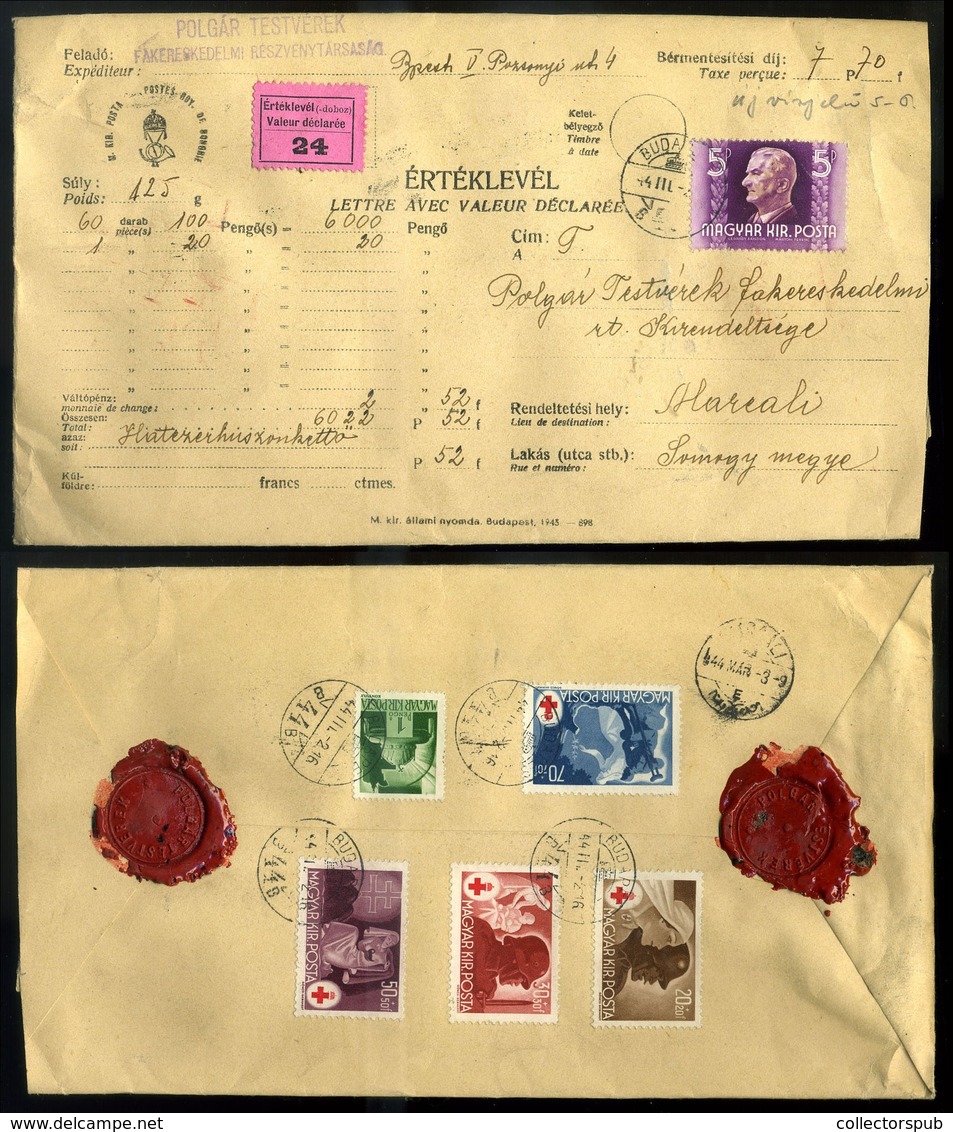 95839 BUDAPEST 1944. Értéklevél, Ritka Vegyes Bérmentesítéssel Marcaliba Küldve - Covers & Documents