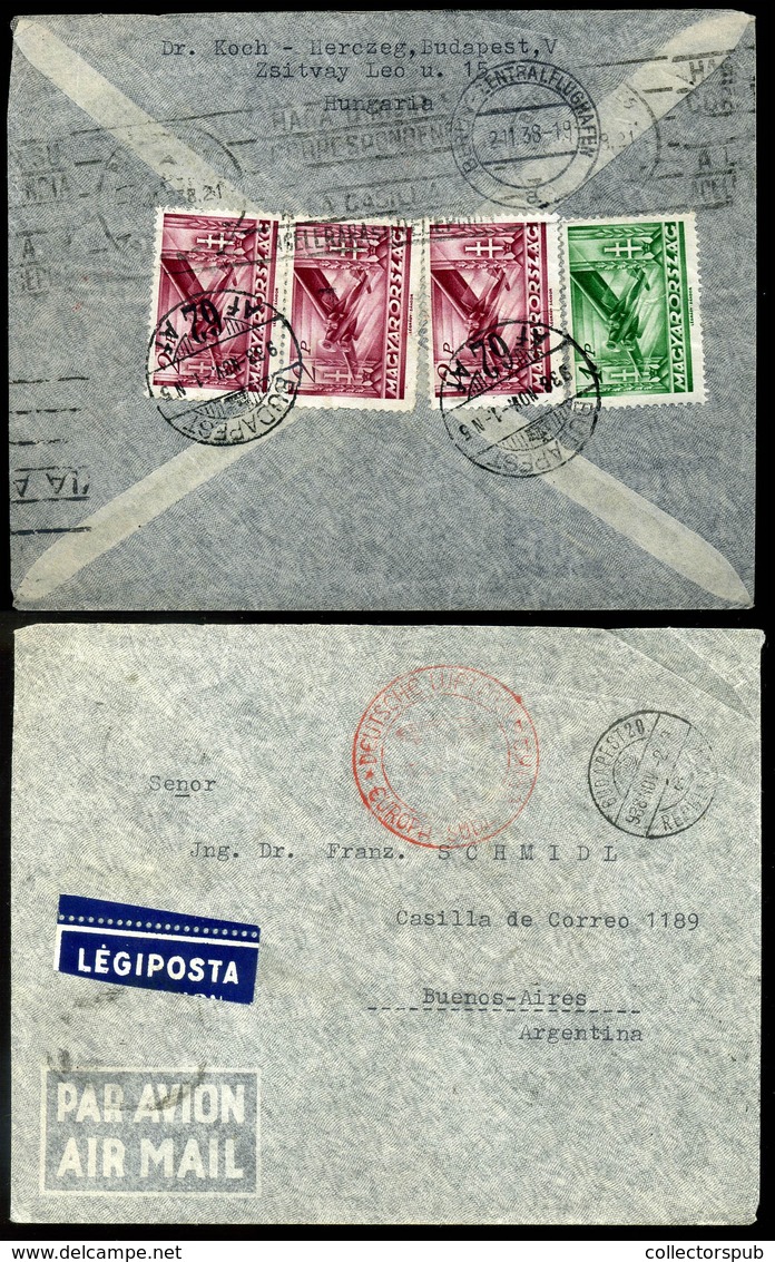 95836 BUDAPEST 1938. Légi Levél, Repülő 3*2P+1P Argentínába Küldve - Covers & Documents