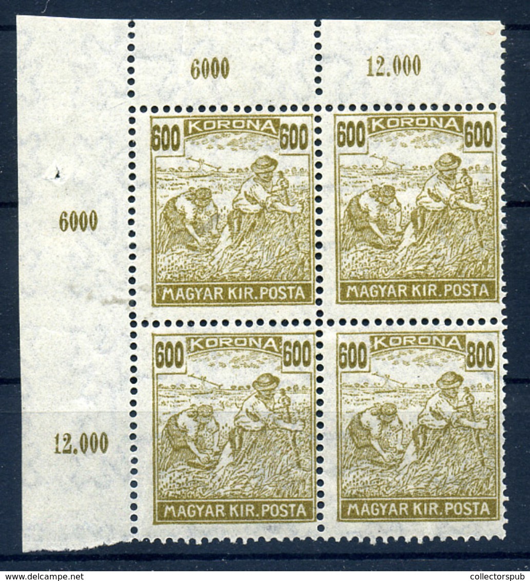 95899 1924 Arató-Parlament 600K ívsarki Négyestömb, Benne Tévnyomat '600/800K'  **/ Mi 395 Corner Block Of 4 Including E - Unused Stamps