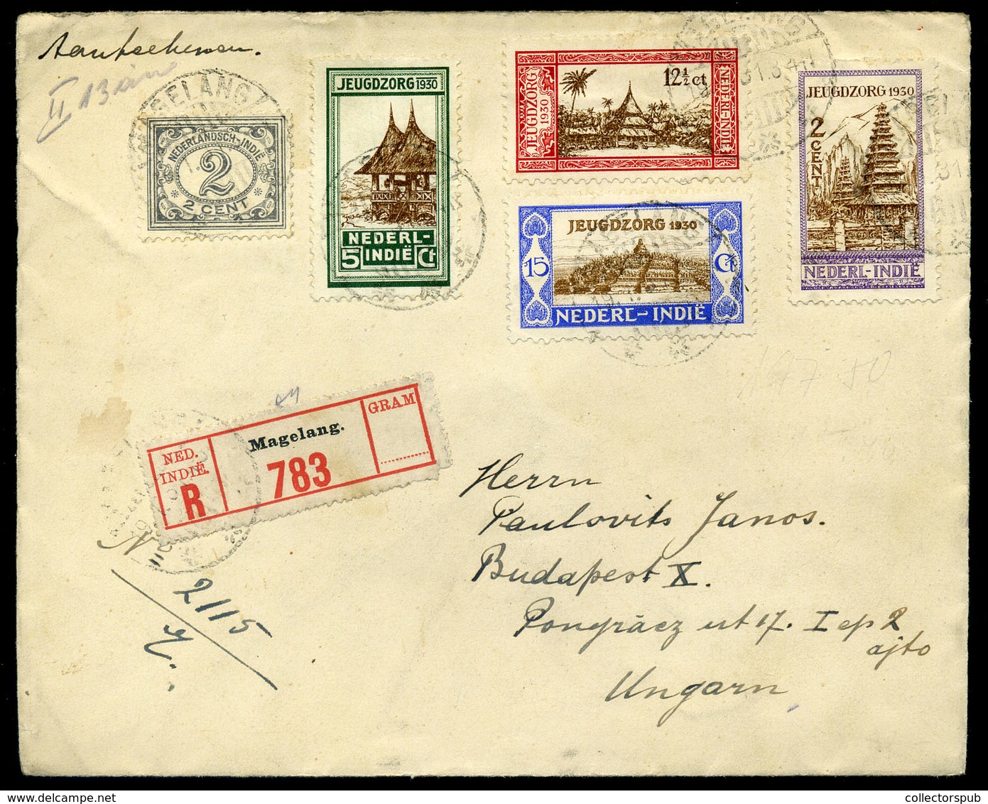 96099 Holland India 1931. Dekoratív Ajánlott Levél Budapestre - Indes Néerlandaises