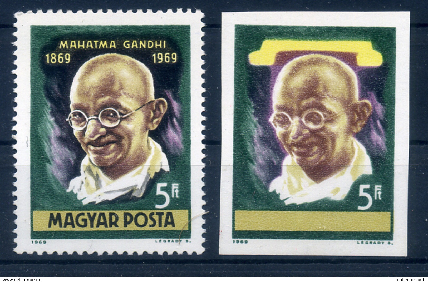 95884 1969 Gandhi Fekete Színnyomat Nélkül, Vágott Bélyeg + Fogazott Támpéldány / Mi 2544 Black Colour Print Omitted - Variétés Et Curiosités