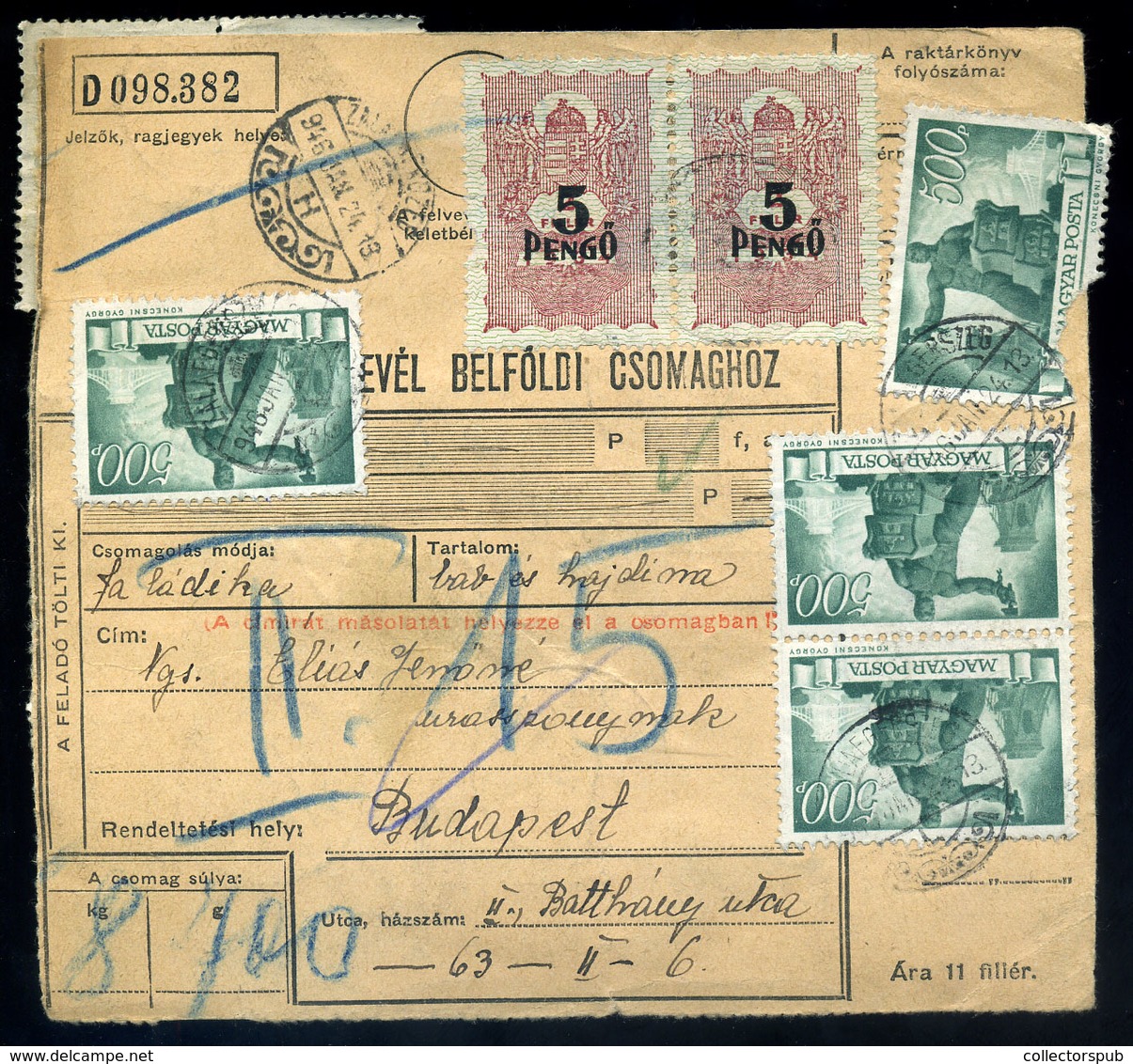 61553 ZALAEGERSZEG 1946. Inflációs Csomagszállító, Újjáépítés 12*500P - Lettres & Documents