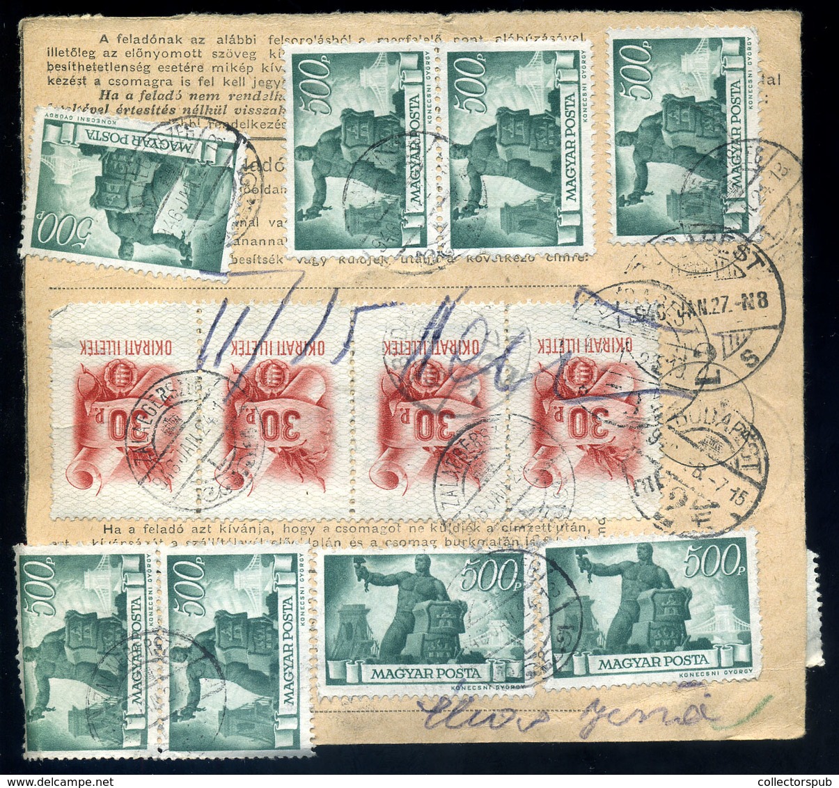 61553 ZALAEGERSZEG 1946. Inflációs Csomagszállító, Újjáépítés 12*500P - Lettres & Documents