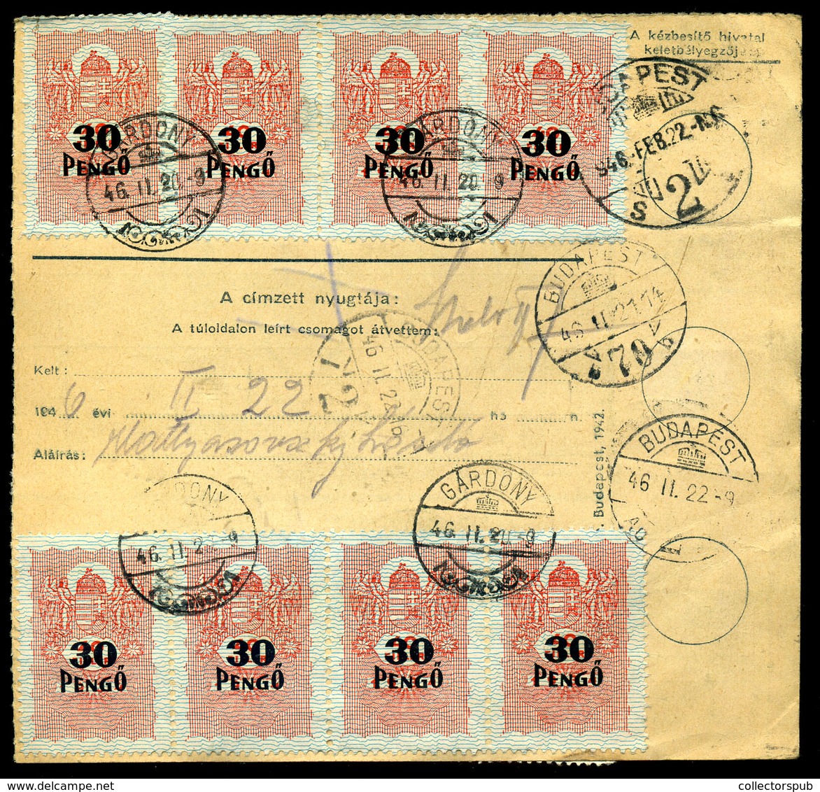 61355 GÁRDONY  1946. Inflációs  Csomagszállító Budapestre - Lettres & Documents