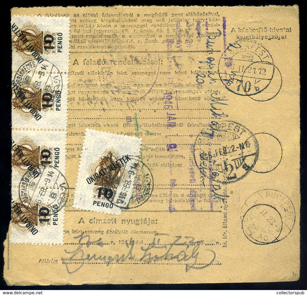 61555 MAGYARBÁNHEGYES   1946. Inflációs  Csomagszállító Budapestre , Postaszemélyzeti Kedvezménnyel - Lettres & Documents