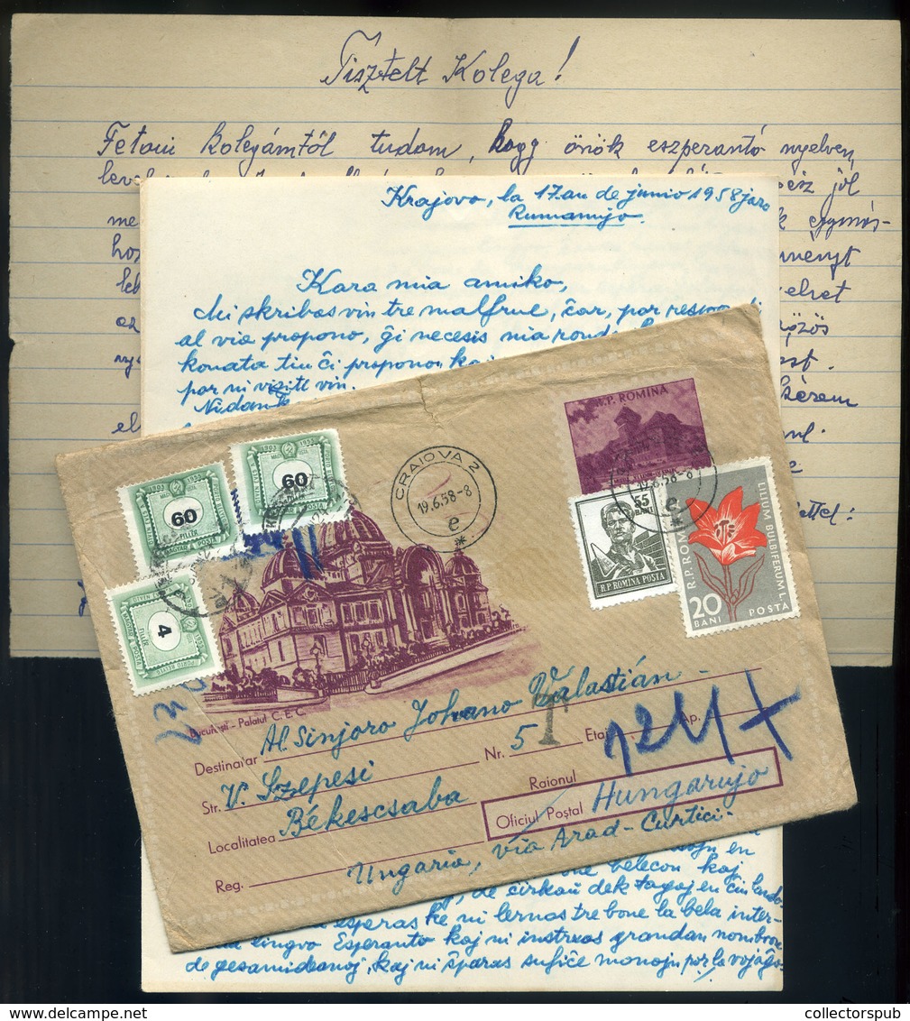 98157 1958. Levél Romániából, Három Címletű Portózással - Lettres & Documents