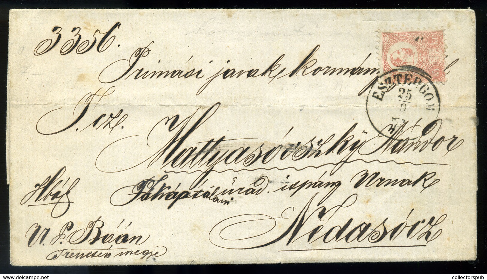 96100 ESZTERGOM 1871. Kőnyomat 5kr Levélen Nyitranádasra Küldve - Used Stamps