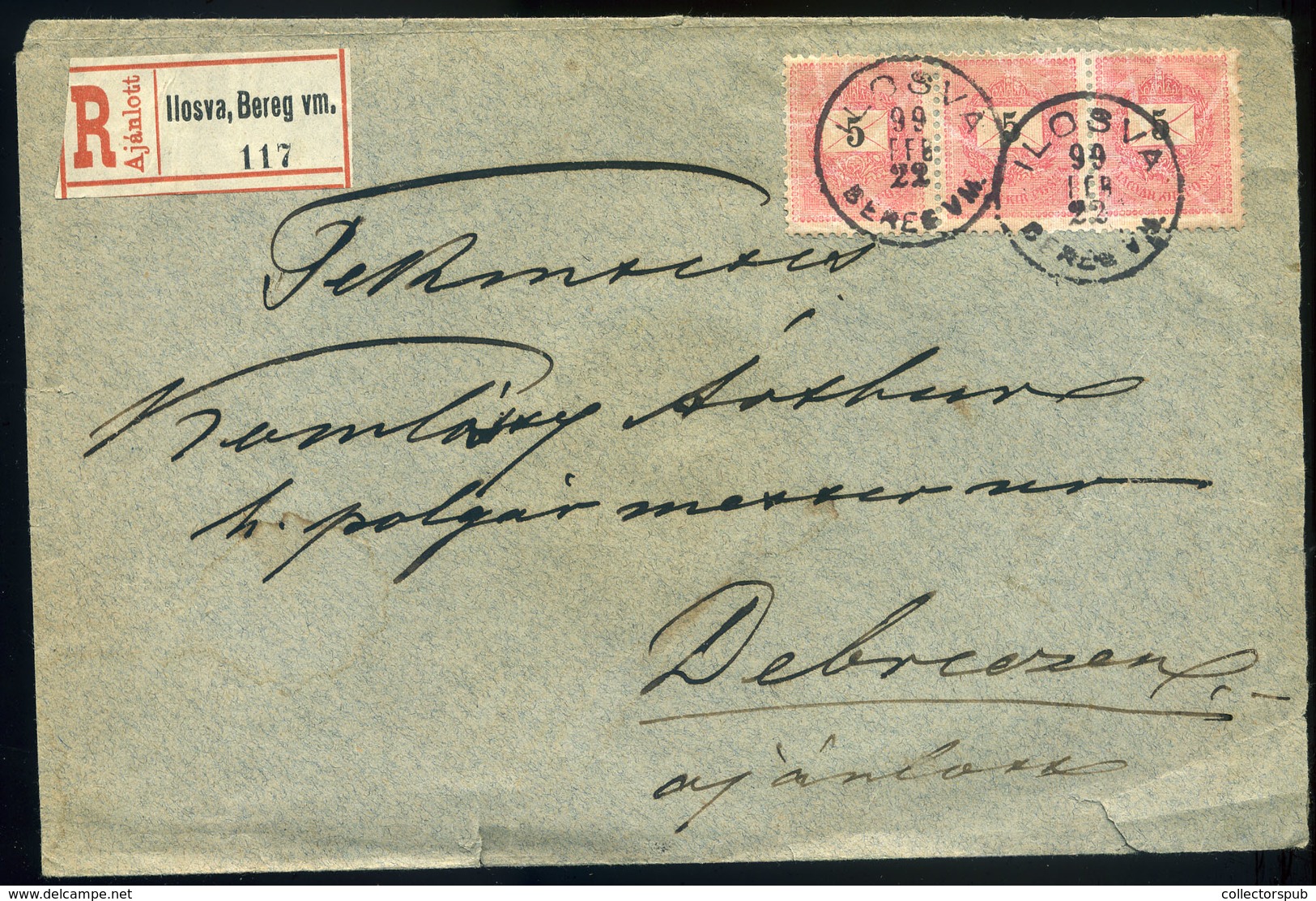 97177 ILOSVA / Іршава 1899. Ajánlott Levél 5kr Csík Bérmentesítéssel Debrecenbe Küldve  /  ILOSVA 1899 Reg. Letter 5Kr L - Used Stamps