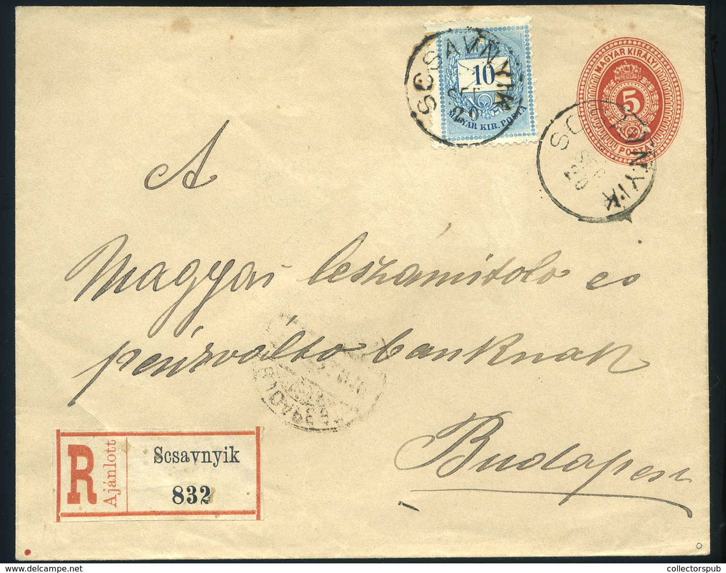 97196 SCSAVNYIK / Šarišský Štiavnik 1892. Kiegészített, Ajánlott Díjjegyes Boríték Budapestre. Ritka Bélyegzés!  /  SCSA - Gebruikt