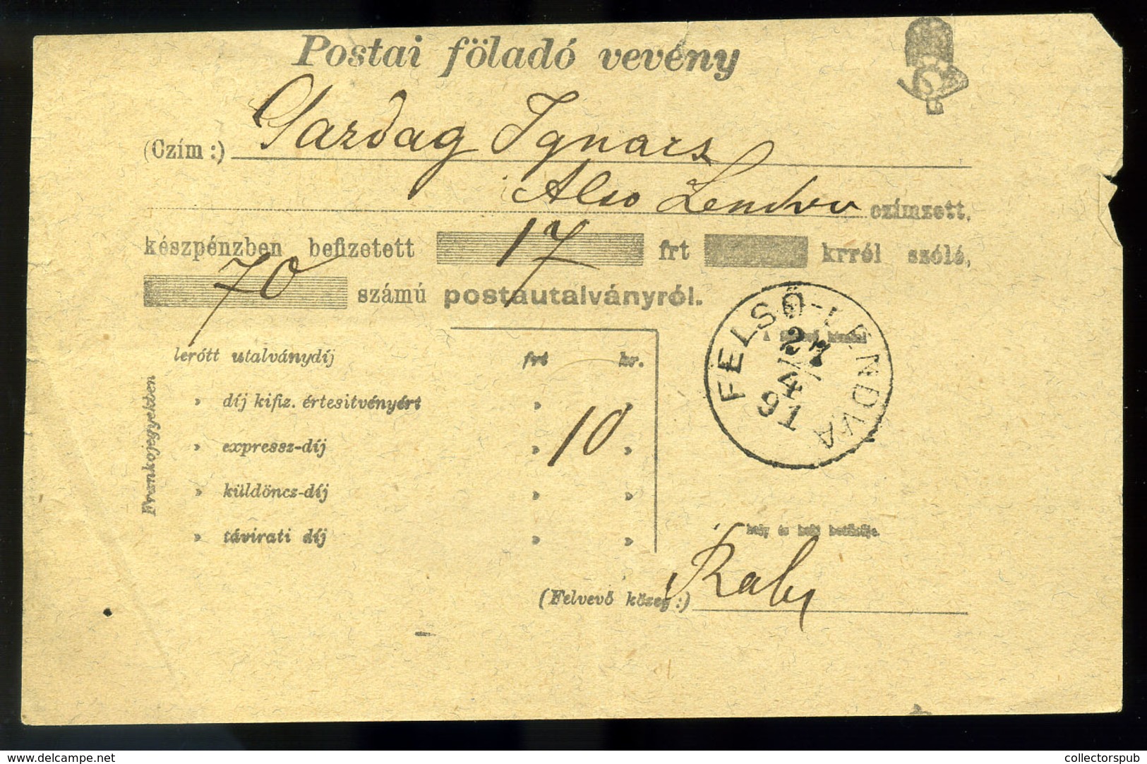 96989 FELSŐLENDVA 1891. Tértivevény Szép Bélyegzéssel - Used Stamps