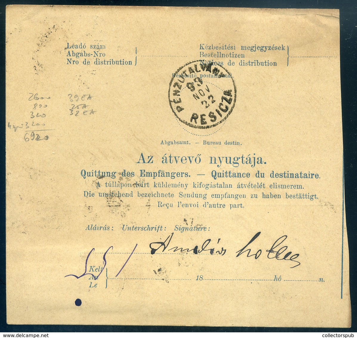 98126 BUDAPEST 1893. Szép Háromszínű Csomagszállító Resicára Küldve - Used Stamps