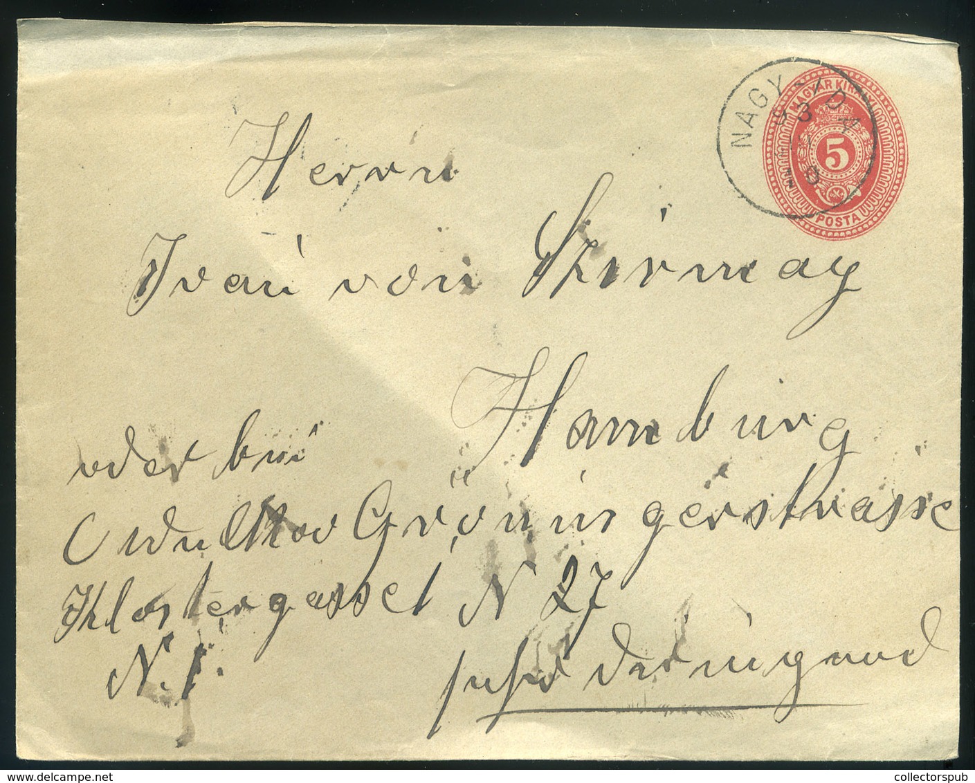 98166 NAGYIDA / Veľká Ida 1893. Díjjegyes Boríték Hamburgba Küldve  /  1893 Stationery Cov. To Hamburg - Used Stamps