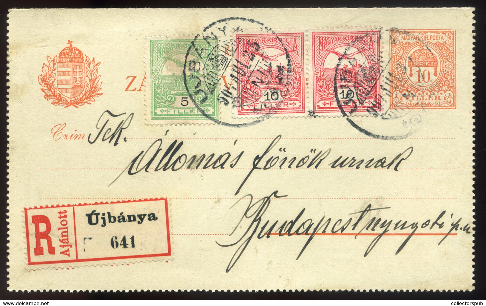 97085 ÚJBÁNYA / Nová Baňa 1907. Kiegészített, Ajánlott Zárt Díjjegyes Levlap Budapestre  /  ÚJBÁNYA 1907 Uprated Reg. Se - Used Stamps