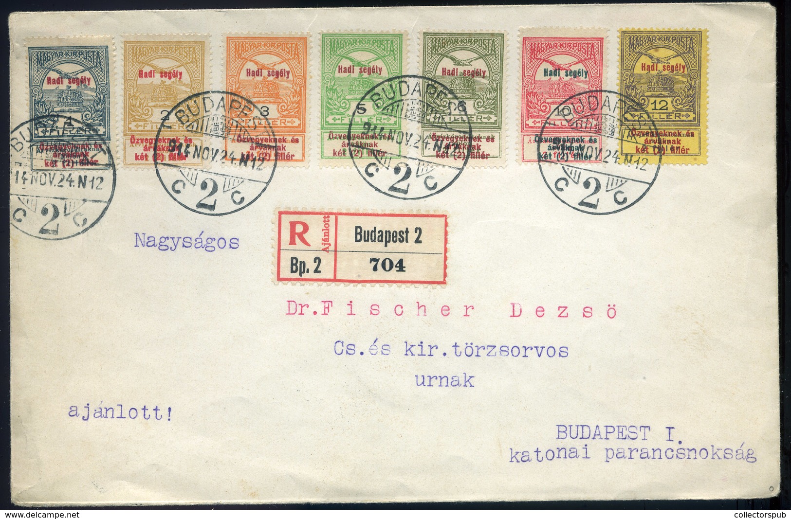 97079 BUDAPEST 1914. Dekoratív, Helyi Ajánlott Levél Hadisegély Bélyegekkel, érkezési Bélyegzéssel  /  BUDAPEST 1914 Dec - Used Stamps