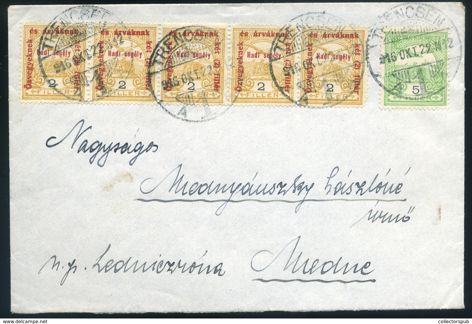 97230 TRENCSÉN 1916. Turul-Hadisegély Vegyes Bérmentesítésű Levél Mednére Küldve  /  TRENCSÉN 1916 Turul-Military Aid Mi - Gebraucht