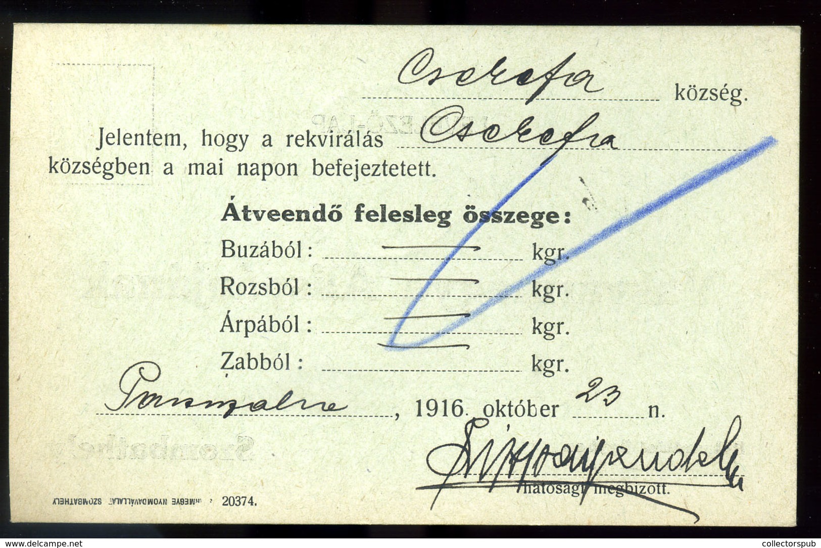 96965 PÁRTOSFALVA / Prosenjakovci  1916. Érdekes  I. VH-s Rekvirálási Levelezőlap Postaügynökségi Bélyegzéssel Szombathe - Slowenien