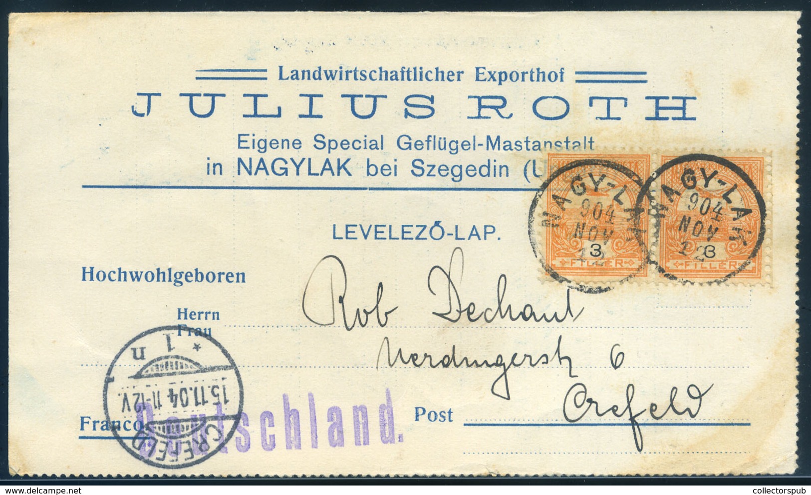 98140 NAGYLAK 1904. Dekoratív Céges Levelezőlap Crefeldbe Küldve - Used Stamps