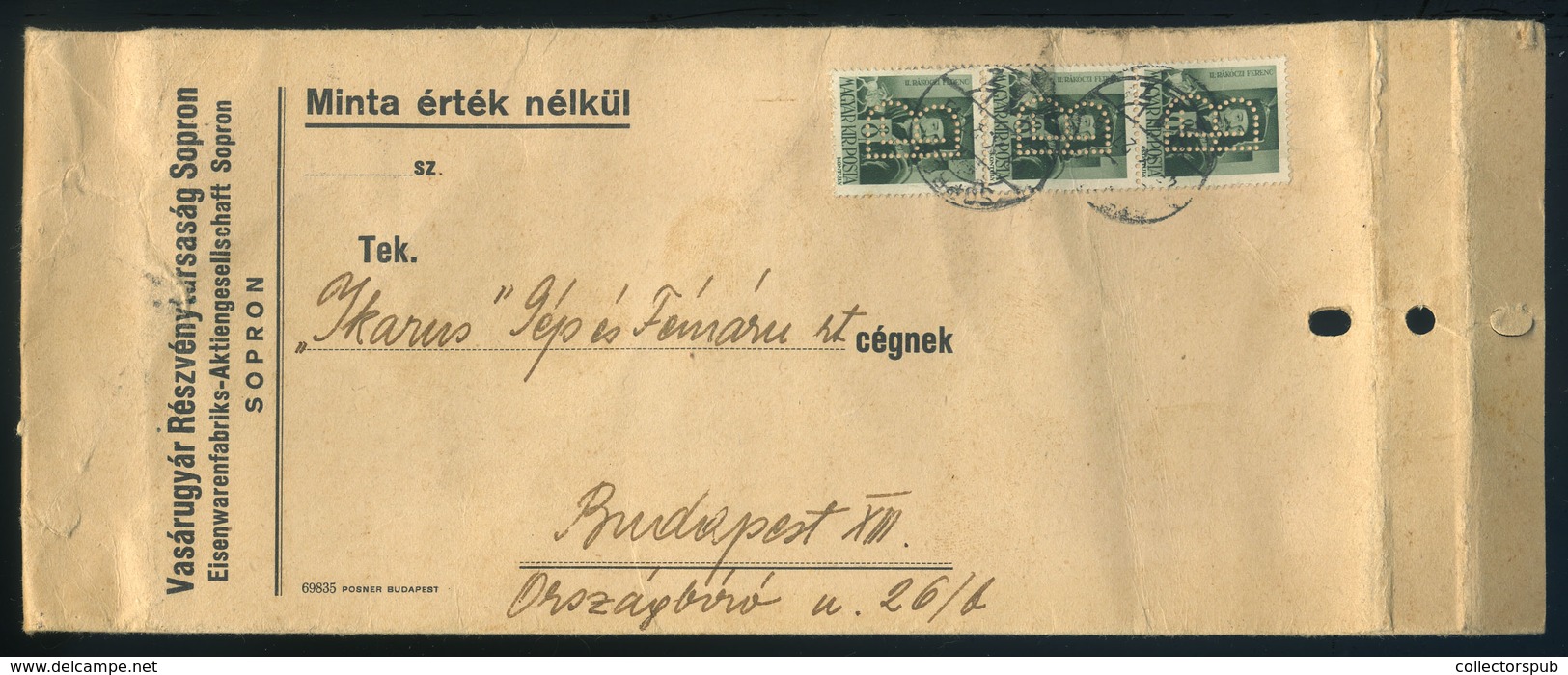 98136 SOPRON 194.. Minta érték Nélkül, Ritka Küldemény Céglyukasztásos Bélyegekkel Budapestre! - Used Stamps