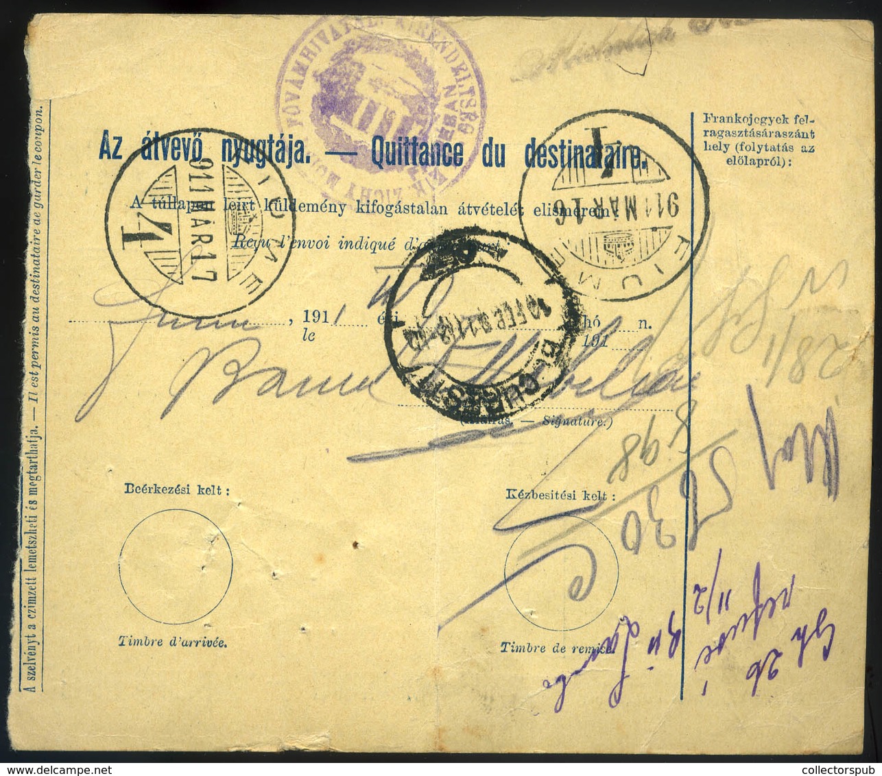 98095 FIUME 1911. Csomagszállító 3K36f Bukarestből Visszaküldve. Igen érdekes Darab! - Used Stamps