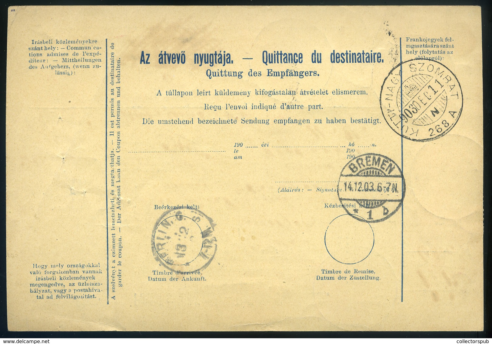 98097 SZOBOTIST / Sobotište  1903. Csomagszállító 7K12f-es 7 Bélyeges 4 Színű Bérmentesítéssel New Yorkba Küldve. Ez Is  - Used Stamps