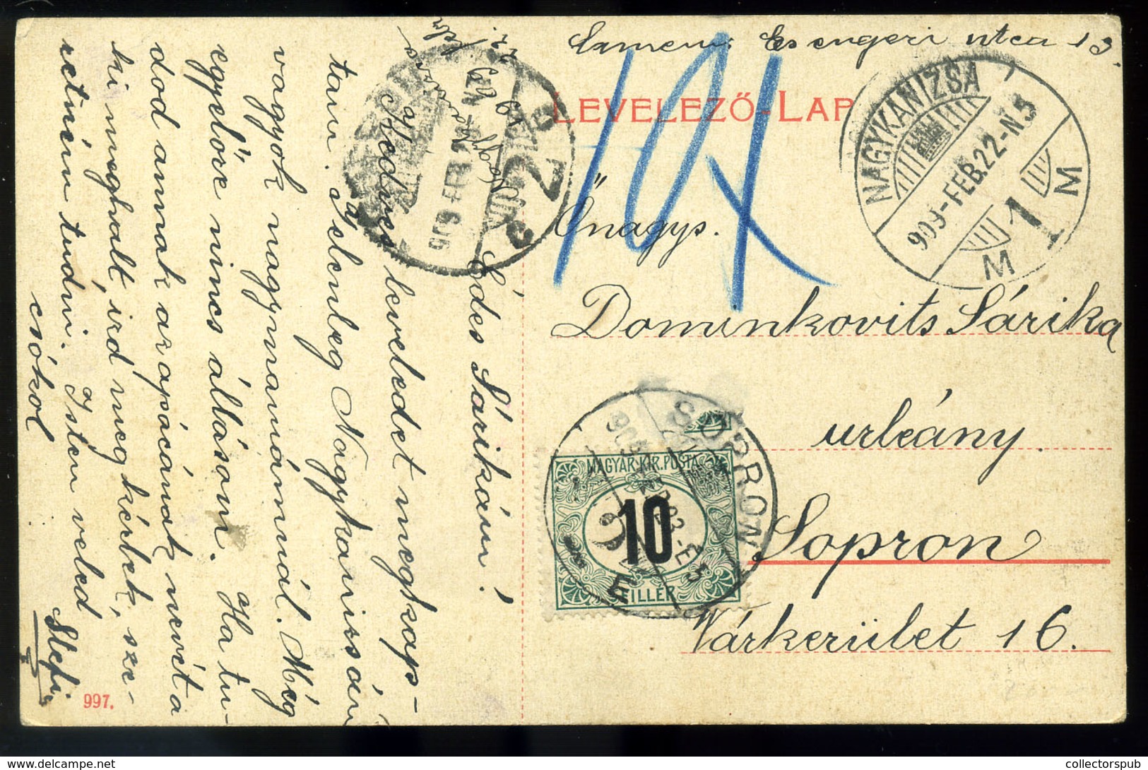 99050 NAGYKANIZSA 1909. Régi Képeslap Portózva - Used Stamps