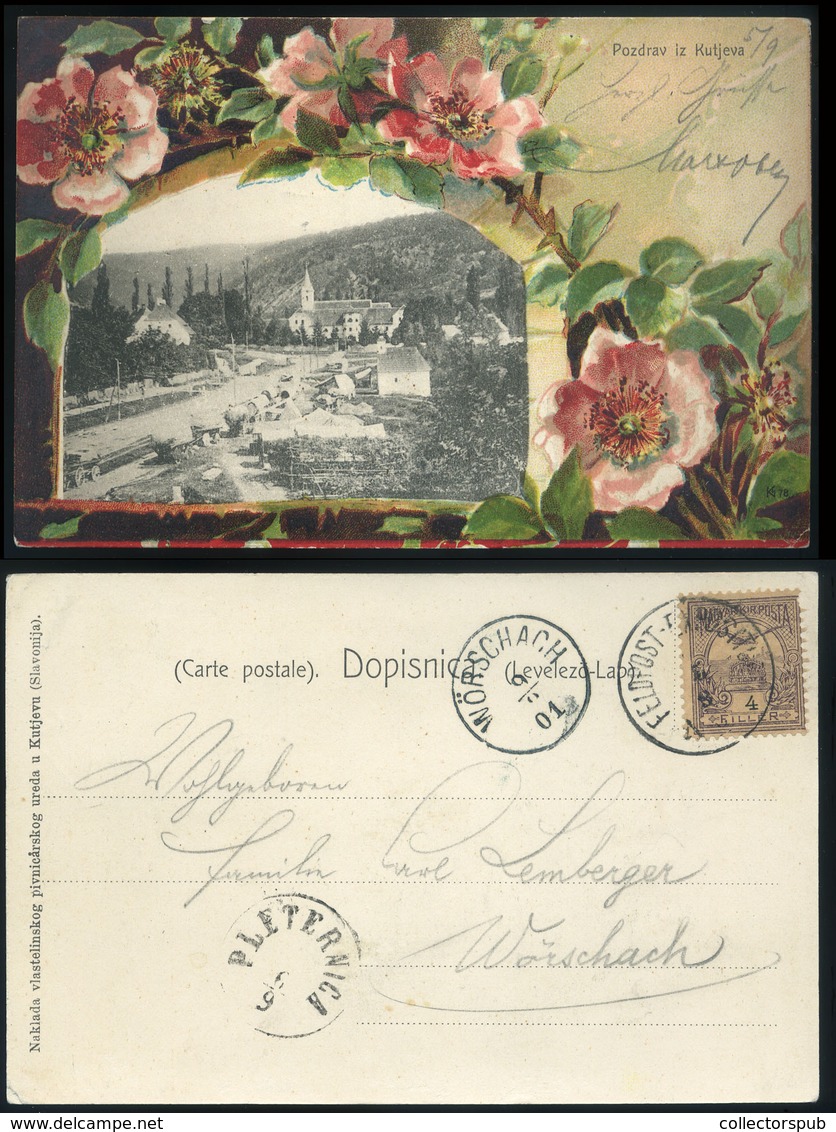 98175 KUTJEVO 1901. Litho Képeslap, Hadgyakorlati / Feldpostexpositeur Bélyegzéssel  /  1901 Litho Vintage Pic. P.card, - Croatie