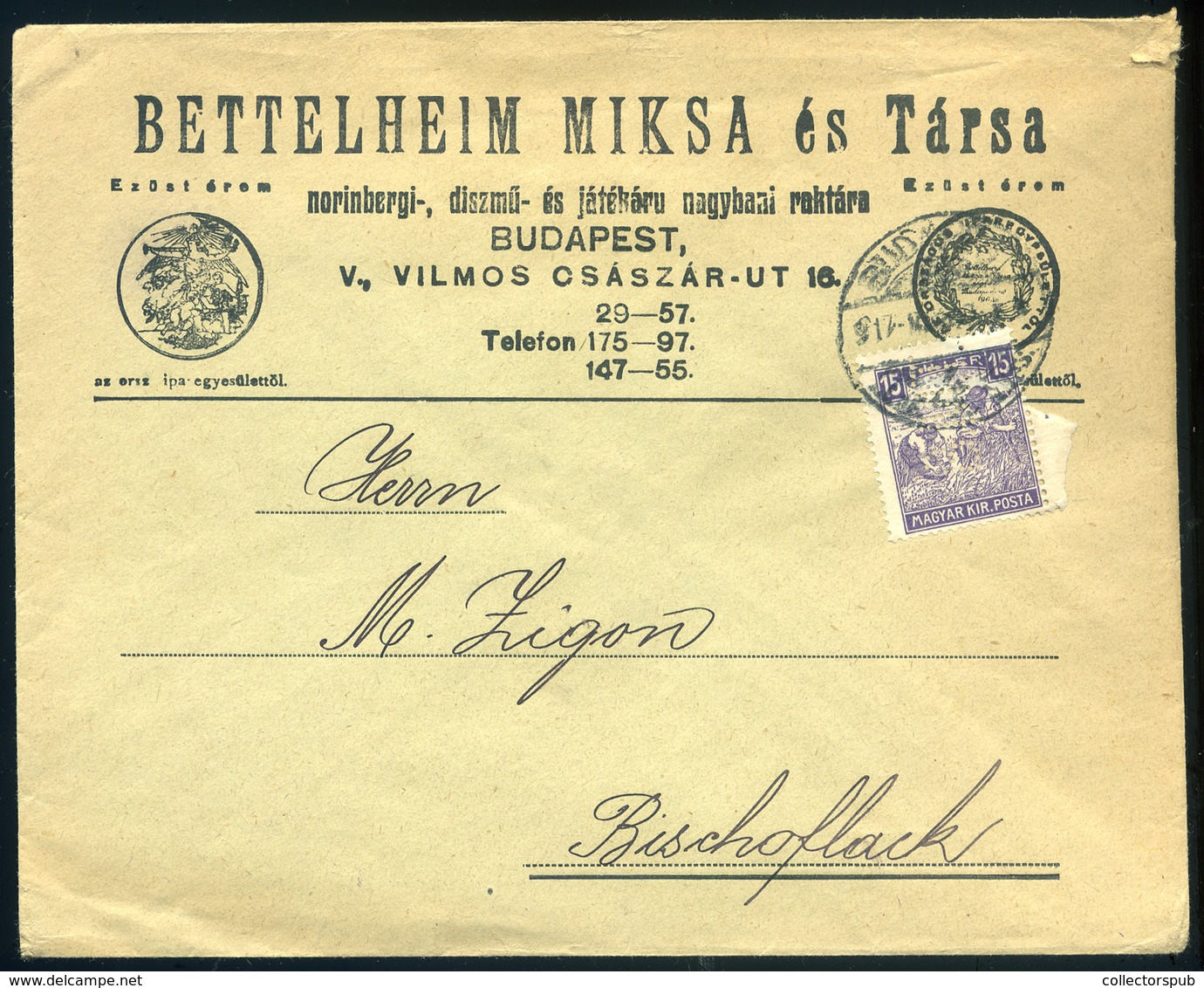 98161 BUDAPEST 1917. Céges Levél, Céglyukasztásos Bélyeggel, Bettelheim  /  1917 Corp. Letter, Corp Punched Stamp, Bette - Oblitérés
