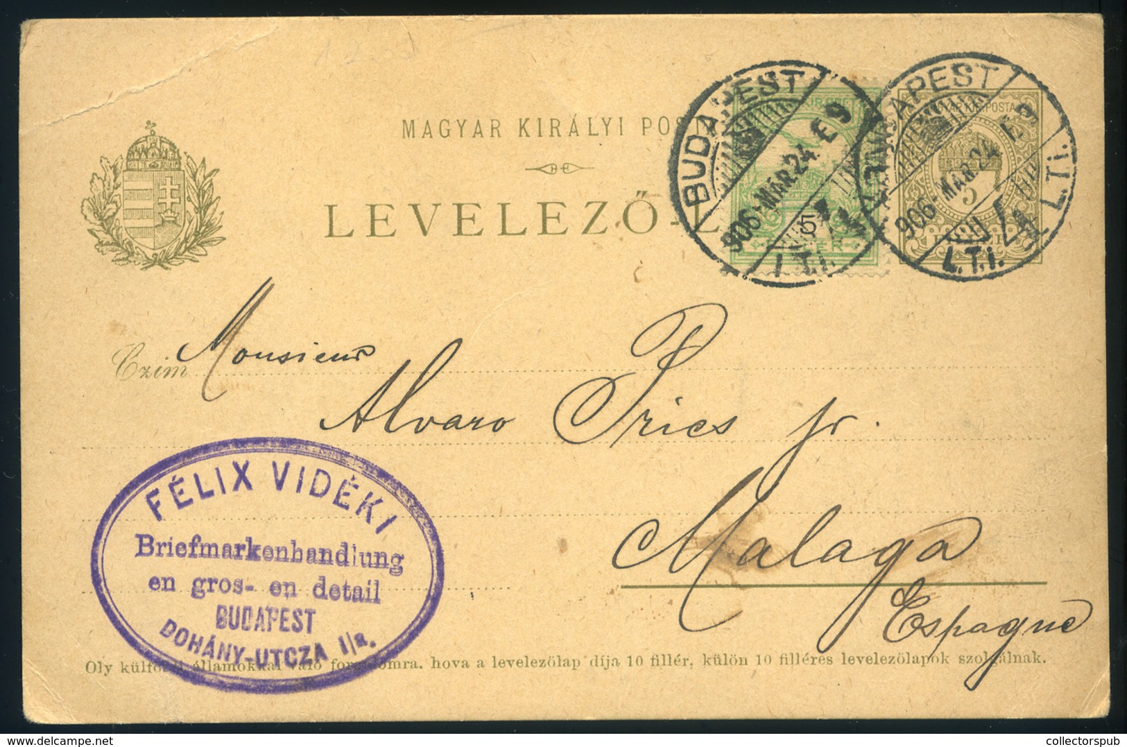 98159 BUDAPEST 1906. Kiegészített Díjjegyes Levlap Malagára Küldve !  /  1906 Uprated Stationery P.card To Malaga ! - Used Stamps