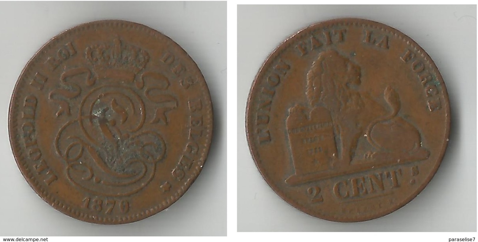 BELGIQUE  2 CENTIMES 1870 - 2 Centimes