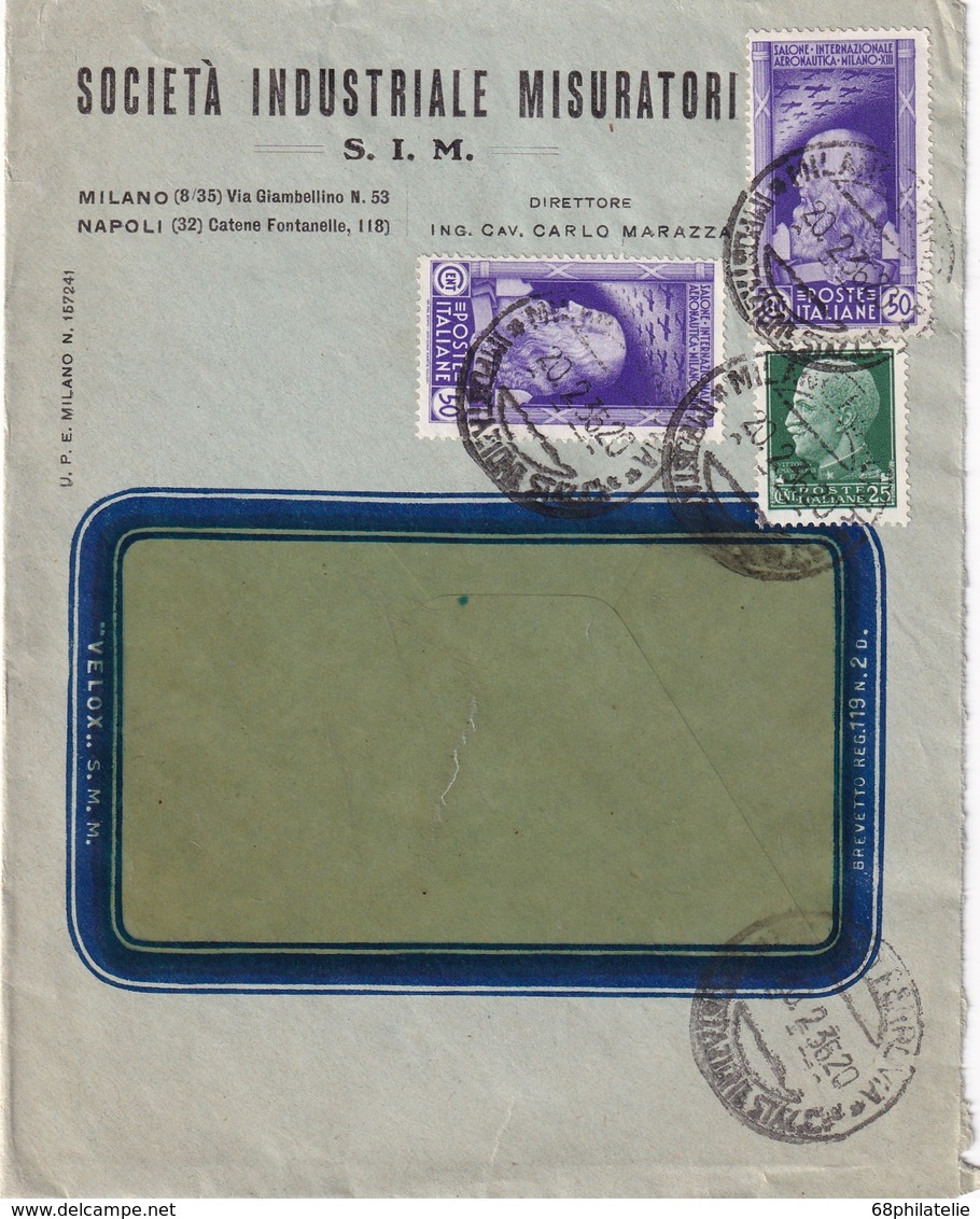 ITALIE 1935 LETTRE DE MILAN - Poststempel