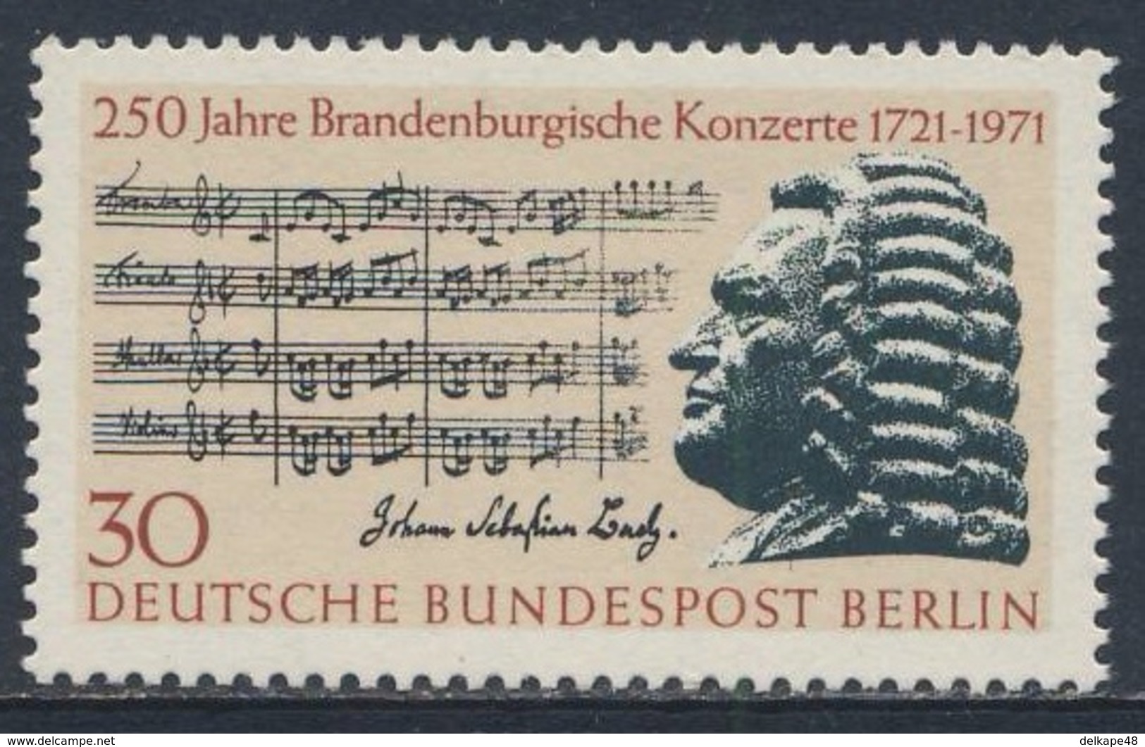 Germany Berlin 1971 Mi 392 YT 368 Sc 9N312 ** Bach + Part 2nd Brandenburg Concerto / Brandenburgischen Konzerts - Music