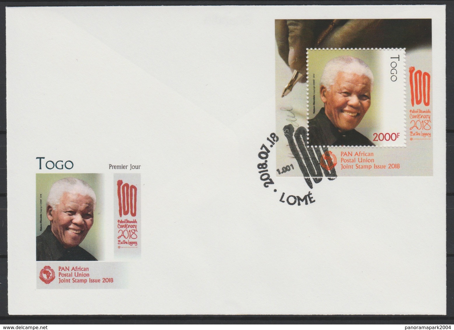 Togo 2018 Mi. ? S/S FDC First Day Cover 1er Jour Joint Issue PAN African Postal Union Nelson Mandela Madiba 100 Years - Togo (1960-...)