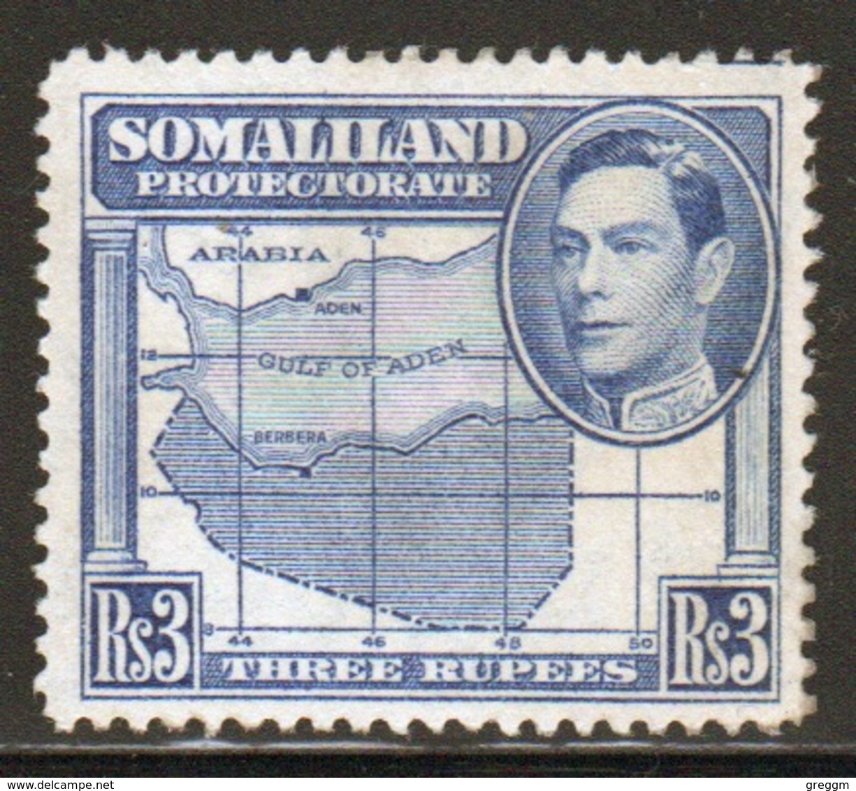 Somaliland Protectorate 1938 George VI Single Three Rupee Blue Stamp. - Somaliland (Herrschaft ...-1959)