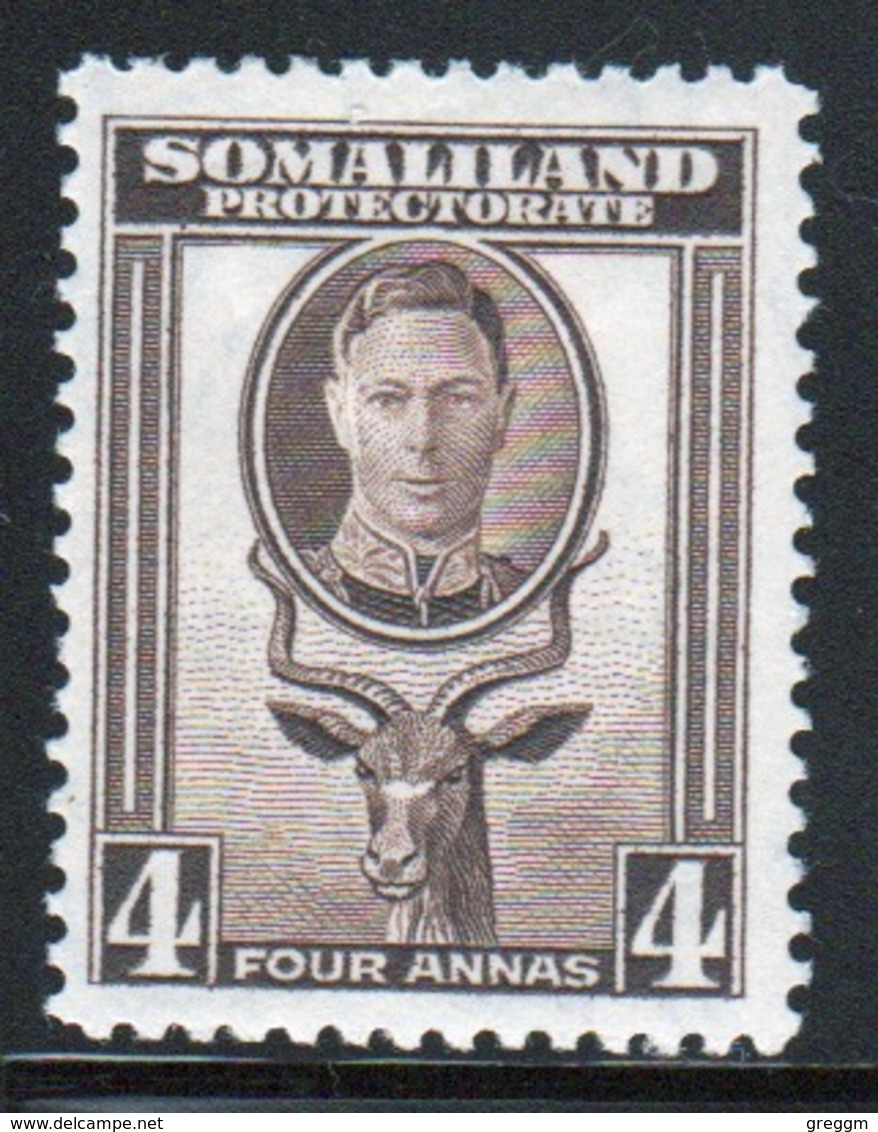 Somaliland Protectorate 1942 George VI Single Four Anna Sepia Stamp. - Somaliland (Protectoraat ...-1959)