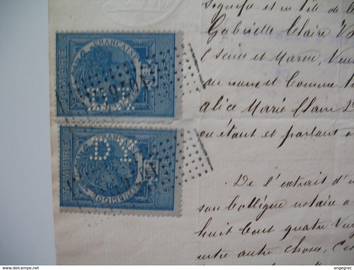 Document Fiscaux Perforé Perfin     DY 110 Demonchy Huissier  1892 - Autres & Non Classés
