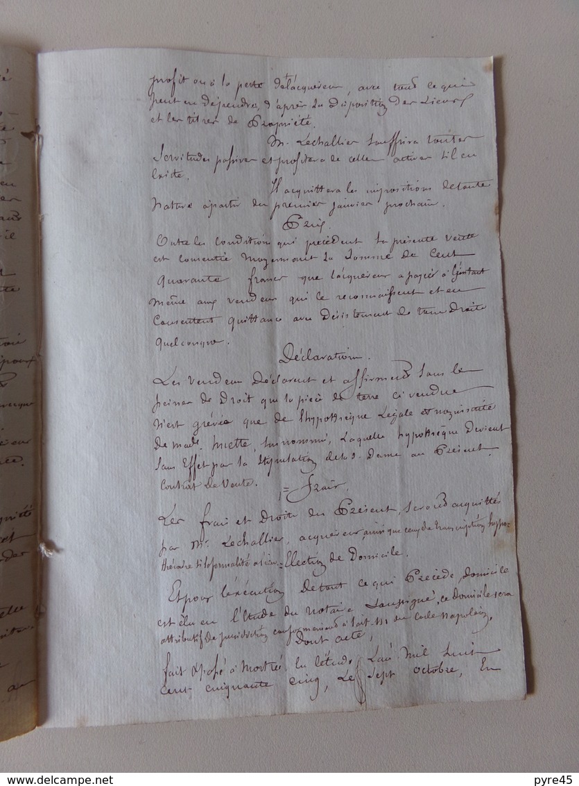 Acte Notarié Du 8 Septembre 1855 ?? à Mortrée Dans L'Orne , Vente - Manuscrits