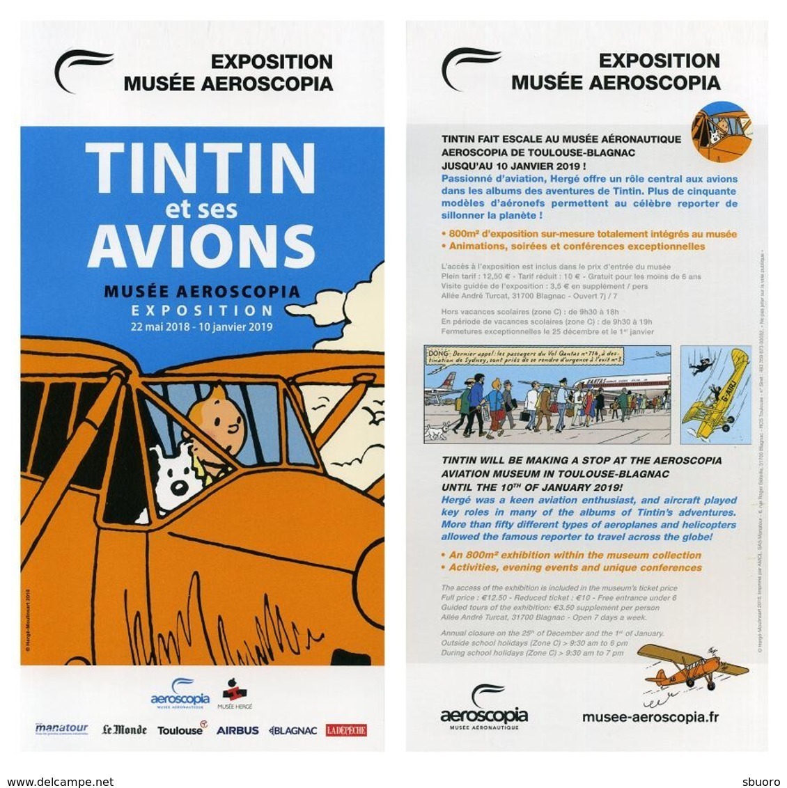 Flyer Exposition Tintin Et Ses Avions, Aeroscopia, Toulouse, France - Programs