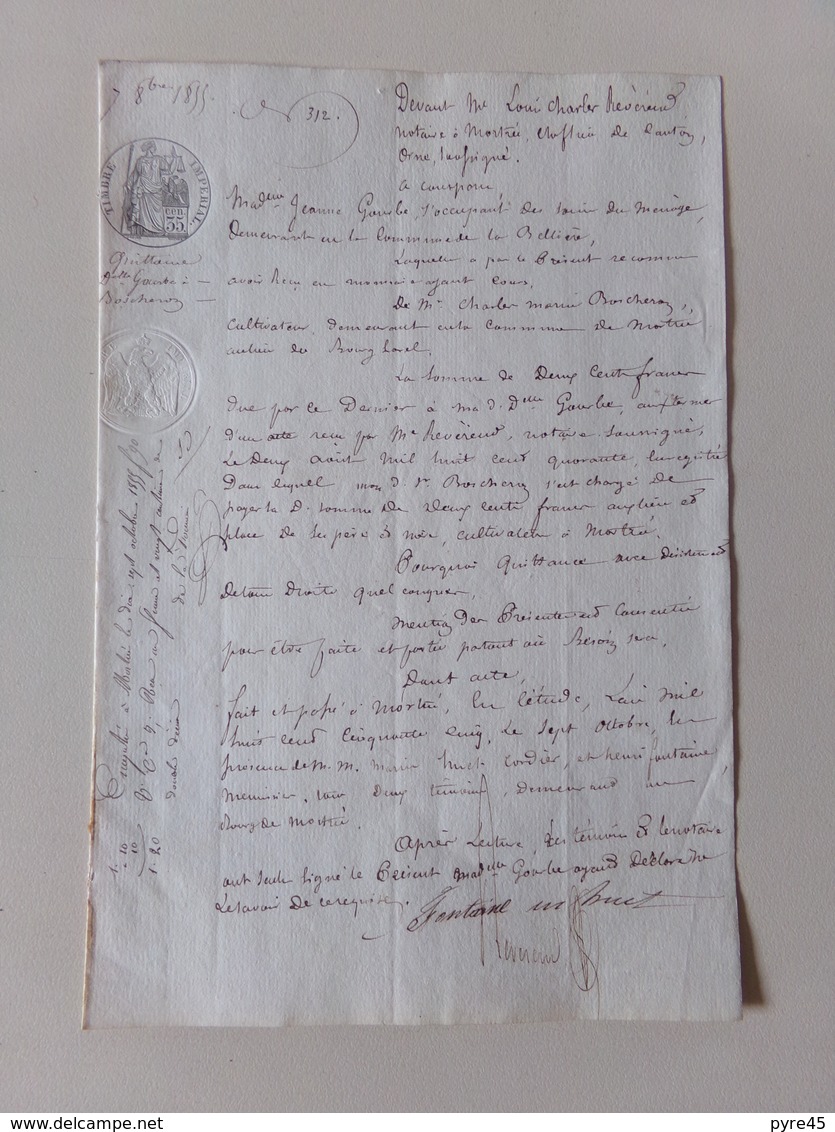 Acte Notarié Du 8 Octobre 1855 ?? à Mortrée Dans L'Orne , Quittance - Manuscrits